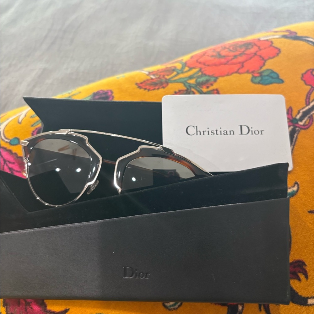Dior Silver Frame Sunglasses with Black Lenses